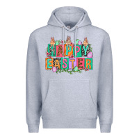 Heather Grey Happy Easter with plate letters Easter Day Premium Hoodie - HowdyJamesFarm