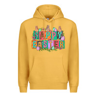 Mustard Happy Easter with plate letters Easter Day Premium Hoodie - HowdyJamesFarm