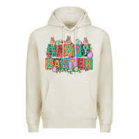 Oatmeal Heather Happy Easter with plate letters Easter Day Premium Hoodie - HowdyJamesFarm