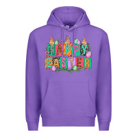 Purple Happy Easter with plate letters Easter Day Premium Hoodie - HowdyJamesFarm
