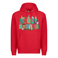 Red Happy Easter with plate letters Easter Day Premium Hoodie - HowdyJamesFarm