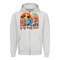 Dove Grey the beach is my happy place Zipper Hoodie - Artiststas