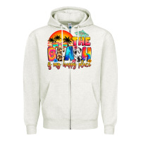 Oatmeal Heather the beach is my happy place Zipper Hoodie - Artiststas