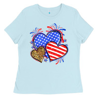 Baby Blue American flag leopard hearts Ladies Tee - Neo Western