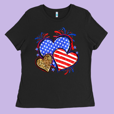 American Flag Leopard Hearts Ladies Tee Designed By Neo Western