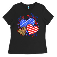 Black American flag leopard hearts Ladies Tee - Neo Western