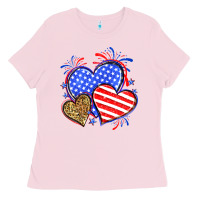 Bubblegum Pink American flag leopard hearts Ladies Tee - Neo Western