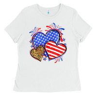 White American flag leopard hearts Ladies Tee - Neo Western