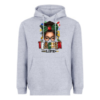 Heather Grey teacher life afro messy bun Heavyweight Hoodie - texasbilliewilder