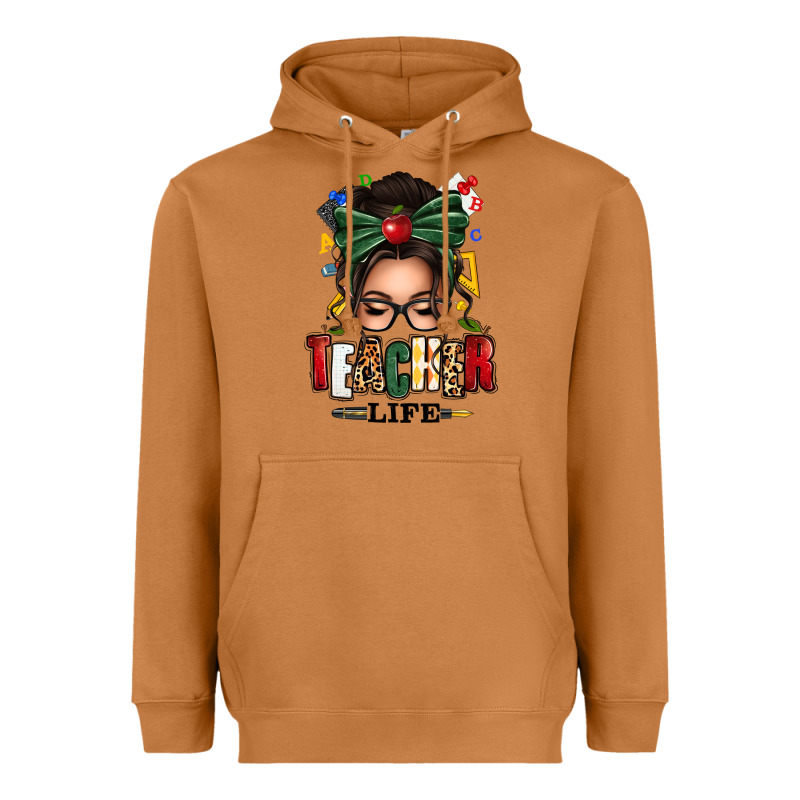 Teacher Life Afro Messy Bun Heavyweight Hoodie by texasbilliewilder | Teevron