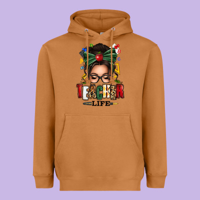 Teacher Life Afro Messy Bun Heavyweight Hoodie Designed By Texasbilliewilder