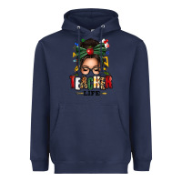 Navy teacher life afro messy bun Heavyweight Hoodie - texasbilliewilder