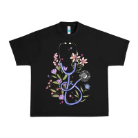 Black floral stethoscope Urban Heavy Tee - MaliasSmallBusiness