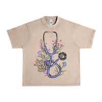 French Oak floral stethoscope Urban Heavy Tee - MaliasSmallBusiness