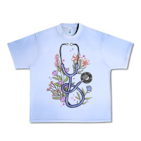 Grape Ice floral stethoscope Urban Heavy Tee - MaliasSmallBusiness