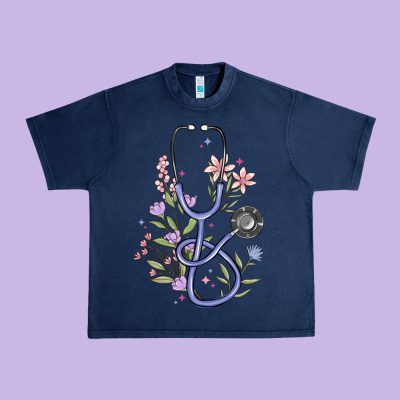Floral Stethoscope Urban Heavy Tee Designed By Maliassmallbusiness