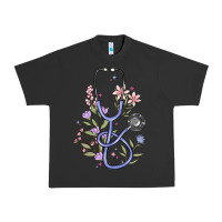 Pigment Black floral stethoscope Urban Heavy Tee - MaliasSmallBusiness