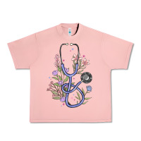 Salmon floral stethoscope Urban Heavy Tee - MaliasSmallBusiness