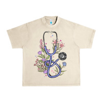 Sandshell floral stethoscope Urban Heavy Tee - MaliasSmallBusiness