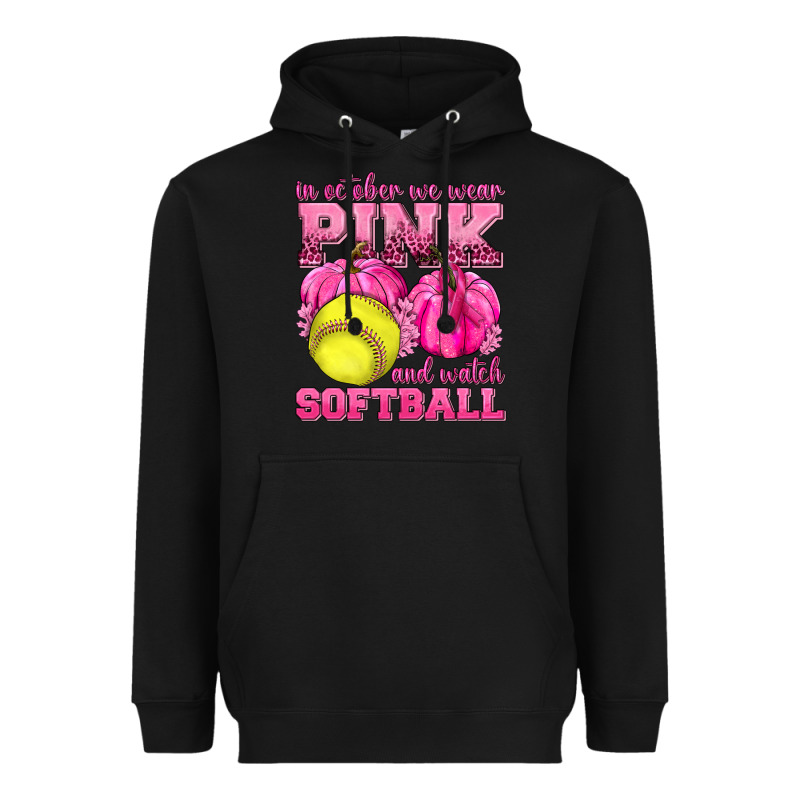 In October We Wear Pink And Watch Softball Heavyweight Hoodie by texasbilliewilder | Teevron