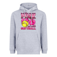 Heather Grey In October We Wear Pink and Watch Softball Heavyweight Hoodie - texasbilliewilder