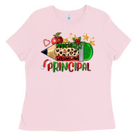Bubblegum Pink christmas principal pencil Ladies Tee - FaDigitalArtStudio