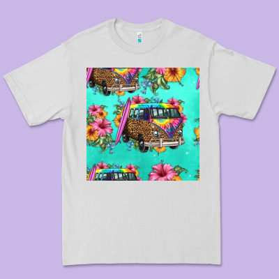 Floral Hippie Truck Seamless Pattern Premium Tee Designed By Hra Design Shop
