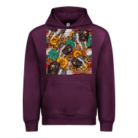 Mauve Wine baby hampshire pig sunflowers seamless pattern Urban Hoodie - FaDigitalArtStudio