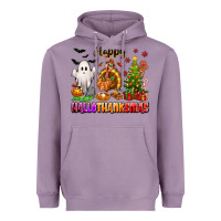 Lavender Happy Hallothanksmas with ghost turkey and tree Heavyweight Hoodie - texasbilliewilder