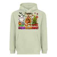 Matcha Happy Hallothanksmas with ghost turkey and tree Heavyweight Hoodie - texasbilliewilder