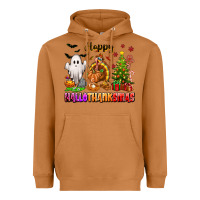 Meerkat Happy Hallothanksmas with ghost turkey and tree Heavyweight Hoodie - texasbilliewilder
