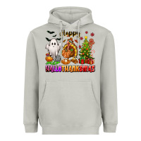 Moon Dust Happy Hallothanksmas with ghost turkey and tree Heavyweight Hoodie - texasbilliewilder