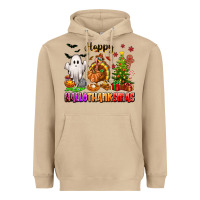 Happy Hallothanksmas With Ghost Turkey And Tree Heavyweight Hoodie | Teevron