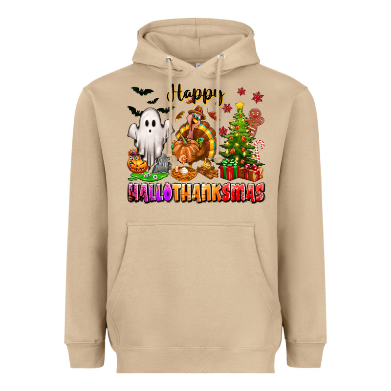Happy Hallothanksmas With Ghost Turkey And Tree Heavyweight Hoodie by texasbilliewilder | Teevron