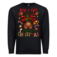Black just a girl who loves christmas afro messy bun Premium Sweatshirt - texasbilliewilder