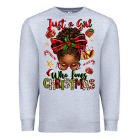 Heather Grey just a girl who loves christmas afro messy bun Premium Sweatshirt - texasbilliewilder