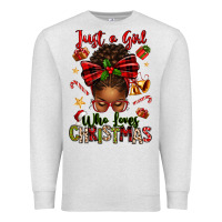 Oatmeal Heather just a girl who loves christmas afro messy bun Premium Sweatshirt - texasbilliewilder