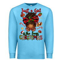 Ocean Blue just a girl who loves christmas afro messy bun Premium Sweatshirt - texasbilliewilder