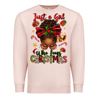 Pale Pink just a girl who loves christmas afro messy bun Premium Sweatshirt - texasbilliewilder