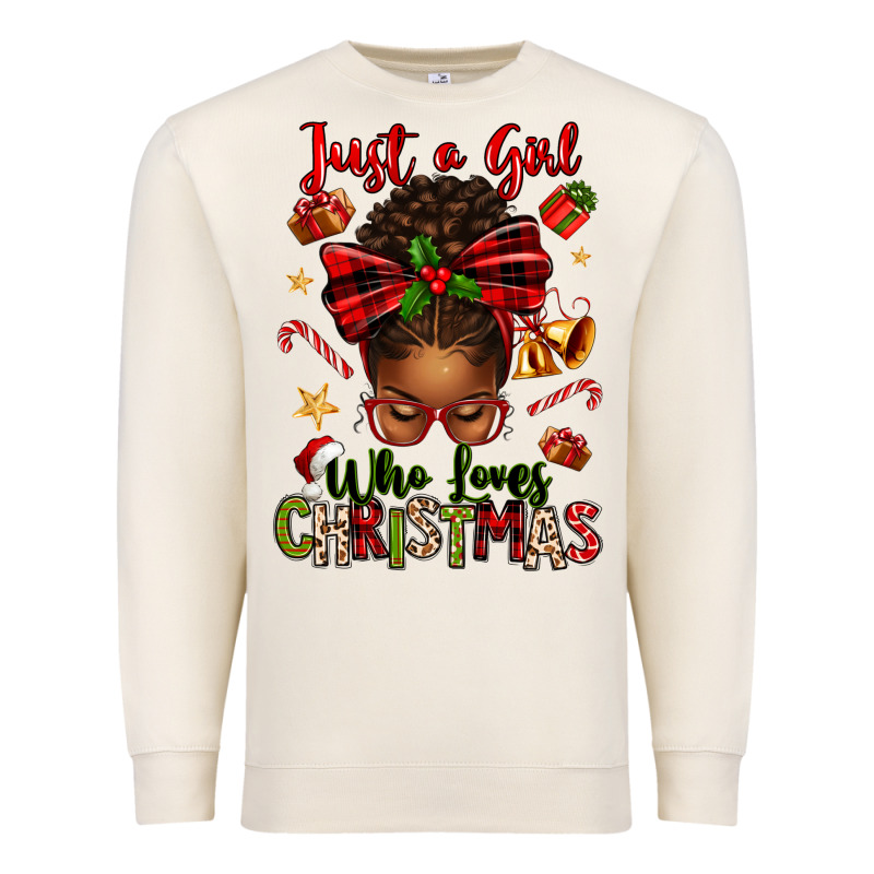 Just A Girl Who Loves Christmas Afro Messy Bun Premium Sweatshirt by texasbilliewilder | Teevron