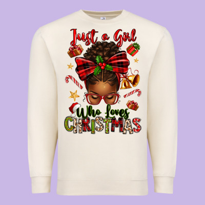 Just A Girl Who Loves Christmas Afro Messy Bun Premium Sweatshirt Designed By Texasbilliewilder