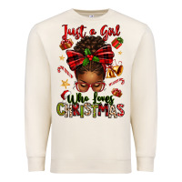 Sandshell just a girl who loves christmas afro messy bun Premium Sweatshirt - texasbilliewilder