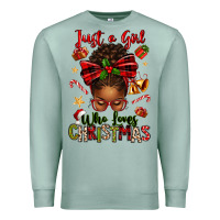 Seafoam just a girl who loves christmas afro messy bun Premium Sweatshirt - texasbilliewilder
