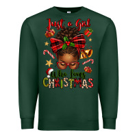 Sports Green just a girl who loves christmas afro messy bun Premium Sweatshirt - texasbilliewilder