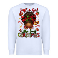 White just a girl who loves christmas afro messy bun Premium Sweatshirt - texasbilliewilder