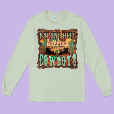Raising Hell With The Hippies And The Cowboys Long Sleeve Tee Designed By Nancycooperartshop