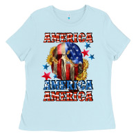 Baby Blue America skeleton 4th of july Ladies Tee - CowGirlArtShop