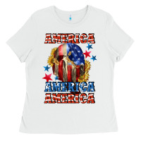 White America skeleton 4th of july Ladies Tee - CowGirlArtShop