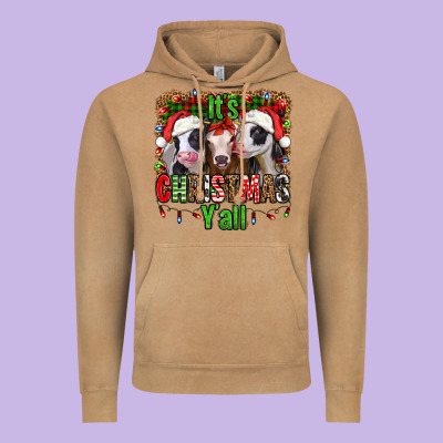 It's Christmas Y'all Heifers Vintage Hoodie Designed By Jasminsmagicworld