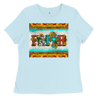 Baby Blue faith cross and sunflower tumbler Ladies Tee - HRA Design Shop